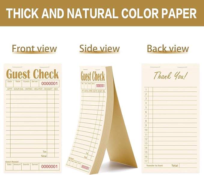 ZPARIK Guest Checks Books for Servers, Natural Color Paper, 24 Pack Coffee | 24 Pack Guest Checks with 50 Sheets Per Book, Waiter Checkbook, Waitress Notepad for Restaurants, Perfect for Servers