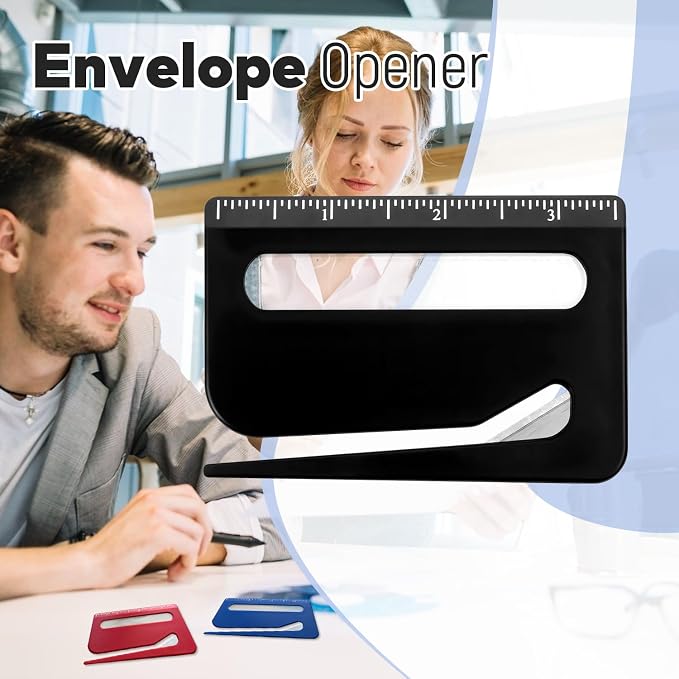 3 Pack Letter Opener Envelope Slitter, Credit Card Sized Mail Opener with Hidden Blade, Built in Ruler & Magnifier, Slim Envelope Cutter for Home Office Travel | Lightweight; safe; comes with a ruler and magnifying glass; smooth, comfortable surface; e...