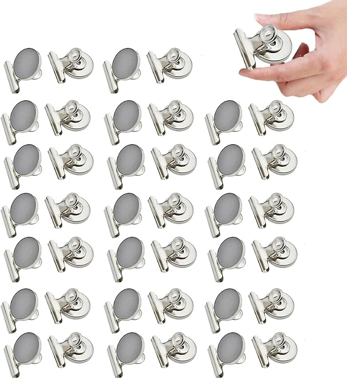 Strong Magnetic Clips, 40 Pack, 1-1/4 Inch, 31 mm, Silver, Refrigerator Magnet Clips, Medium Clip Magnets, Office Supplies, Photo Displays