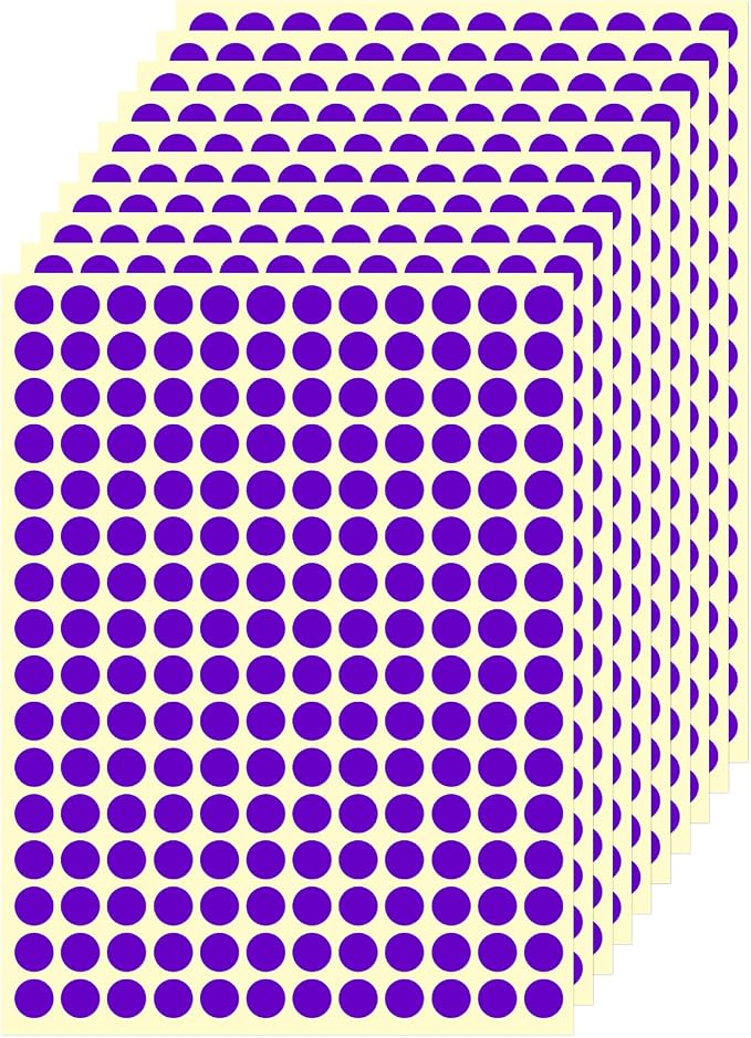 3/8" Small Colored Dot Stickers 2880 PCS Round Circle Stickers Tiny Purple Coding Labels Mini Sticker for Office,Classroom (Purple, 3/8" (10 mm))