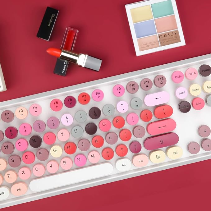 Colorful Wireless Keyboard and Mouse Combo,Cute Typewriter Bubble Keys,Pink | Aesthetic Round Keycaps,Removeable Floating Circle Keys,2.4GHz USB Receiver,Full-size with Number Pad for PC Laptop Desktop