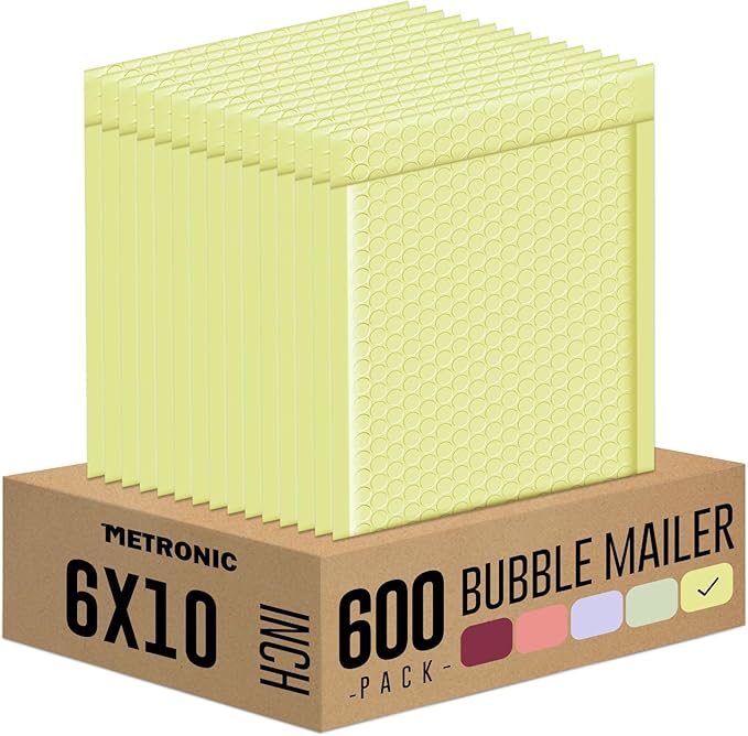 Metronic Bubble Mailers 6x10" 600 Pack Pale Yellow Self-Seal Padded Envelopes Usable Size 6x9" Waterproof Bubble Envelopes Bulk for Small Business Padded Mailers for Mailing Jewelry #0