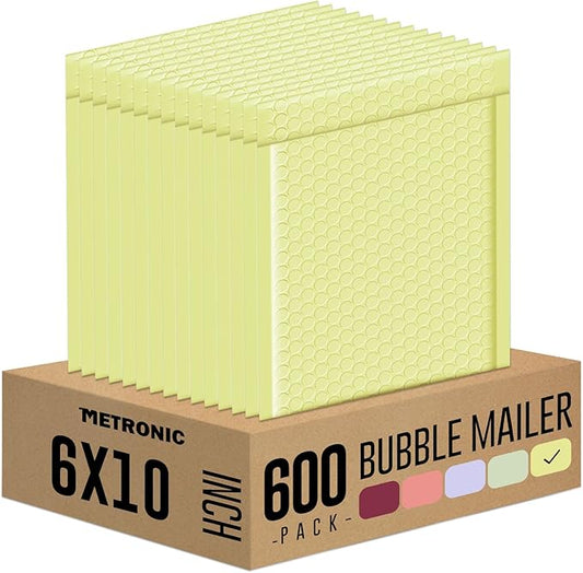 Metronic Bubble Mailers 6x10" 600 Pack Pale Yellow Self-Seal Padded Envelopes Usable Size 6x9" Waterproof Bubble Envelopes Bulk for Small Business Padded Mailers for Mailing Jewelry #0