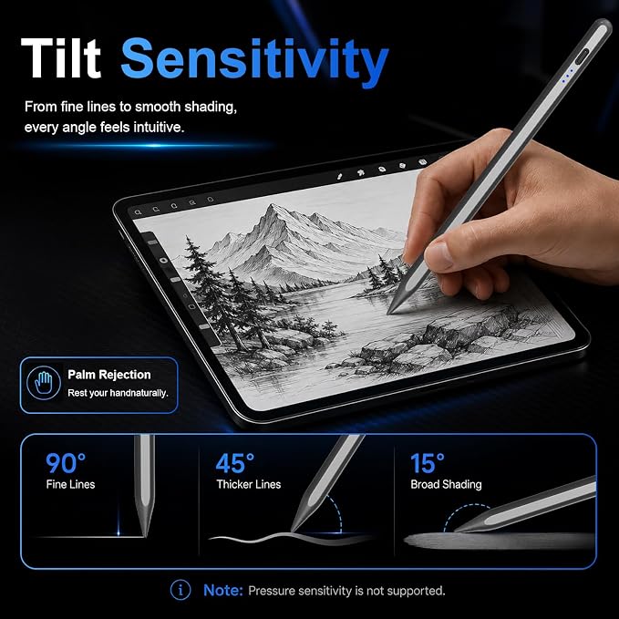 Stylus Pen for Apple iPad 2018-2026 for Note-Taking Drawing Black | 15Min Fast Charge iPad Pencil with High Precision, Tilt Sensitivity, Palm Rejection on iPad 6-11/Air/Pro/Mini, No Pairing
