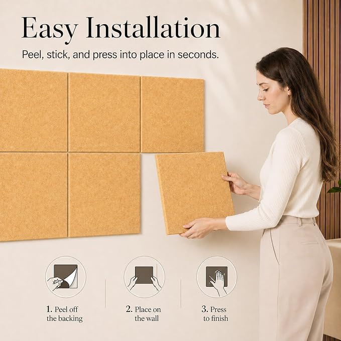 Felt Bulletin Board Tiles, Cork Board Alternative, 48 x 36 in | 0.35 in modular felt wall tiles for notes, photos, schedules, reminders in offices, classrooms, home & office workspace
