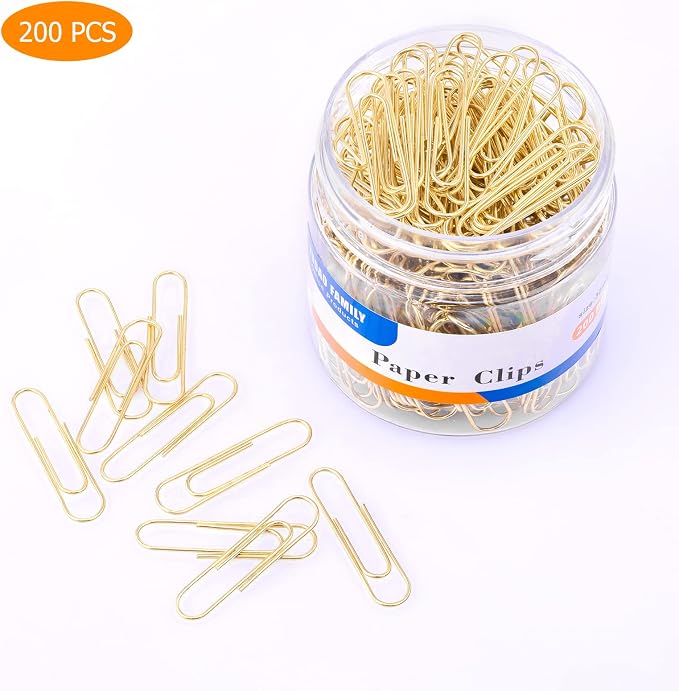 FUDAO FAMILY Medium Paper Clips, 200-Count, Paperclips, Gold Paper Clips, 1.3 Inch (32mm) Paper Clip (Pack of 2)