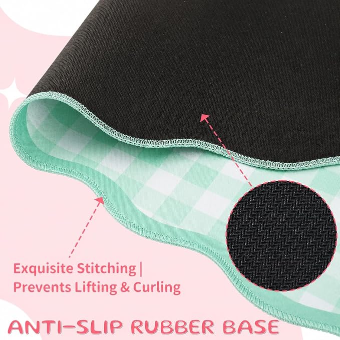 Scalloped Gingham Pink Desk Mat,Large Cute Desk Pad for Keyboard Mouse,Girly Mouse Pad for Desktop Office