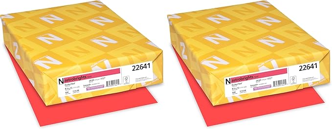 Neenah Astrobrights® Bright Color Paper, Letter Size Paper, 24 Lb, FSC Certified, Rocket Red, Ream Of 500 Sheets (Pack of 2)