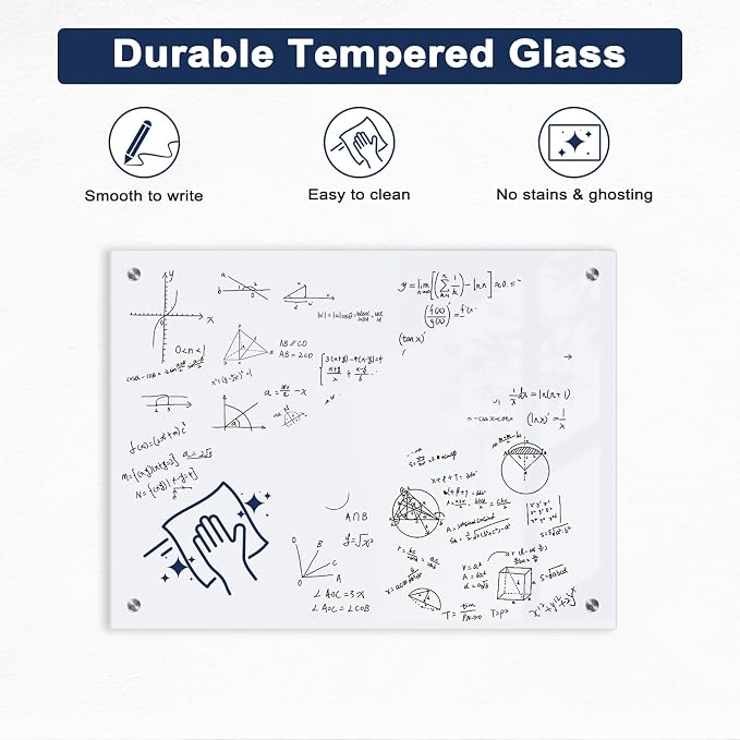 Magnetic Glass Whiteboard, 8' x 4', Frameless Wall Mount, Ultra White | 96" x 48", Large Glass Dry Erase Board for Wall, Includes 1 Marker Tray, 10 Magnets, White Board for Office, Home, Classroom