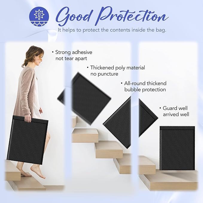 Fuxury Bubble Mailers 14.5x20" 15 Pack Black Extra Large Padded Envelopes Usable Size 14.5x19" Self Seal Bubble Envelopes Padded Mailers Shipping Bags for Mailing book Clothes Small Business #7