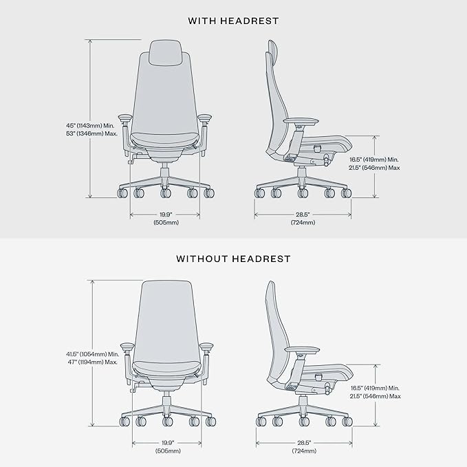 Haworth Fern Executive Office Chair Without Lumbar Support, Adjustable Desk Computer Chair with Digital Knit Finish and Adjustable Headrest for Home Office Furniture, Heathered Grey