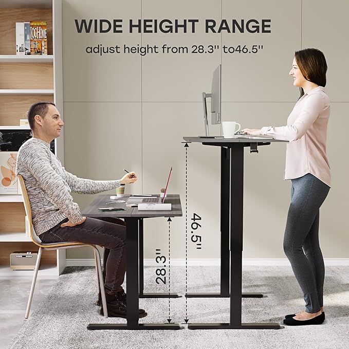 Grey Standing Desk, 48 X 24 Inch Adjustable Height Electric Table, Sit Stand Desk with 2 Hooks, Ergonomic Rising Workstation with Splice Board