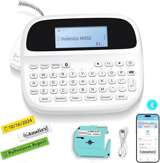 Label Maker Machine with Tape, Rechargeable Backlit Bluetooth Labelmaker, Replacement for Ptouch Label Maker Machine, M950 12mm Inkless Label Printer, Teacher School Office Supplies