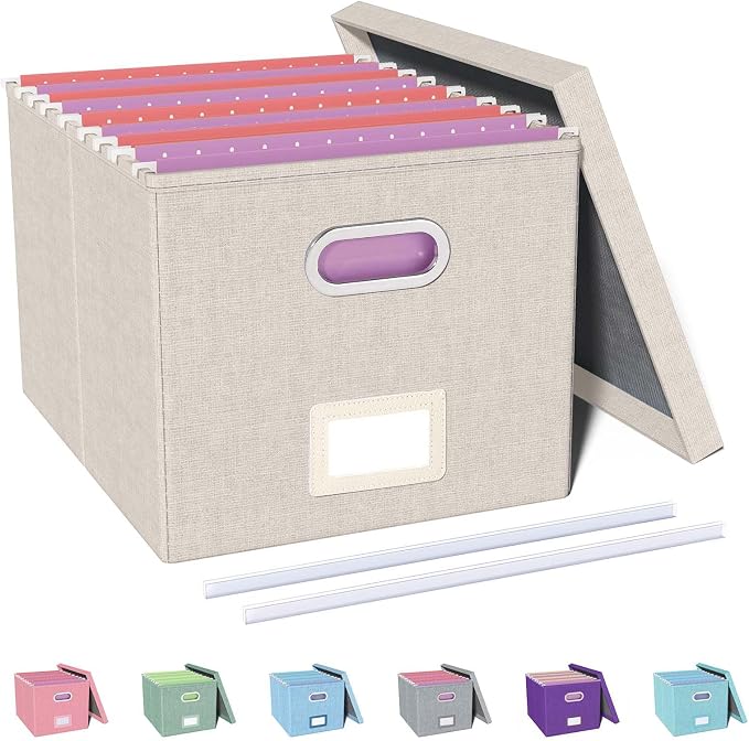 File Organizer with Lid, File Box, File Cabinet for Letter File Folder Storage, Hanging File Organizer for Office/Decor/Home,Document Organizer, 1 Pack,Beige-Box Only