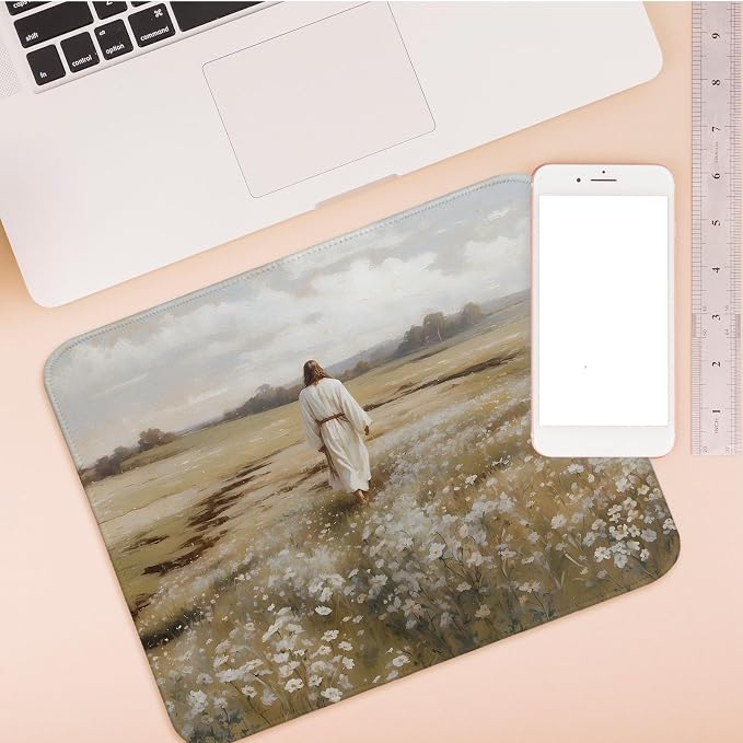Jesus Small Mouse Pads Christian Mouse Pad, Rectangle Flroal Travel Computer Mouse Mats for Desk Aesthetic Religious Mouse Pads for Desk Christian Gifts for Women 11.8x9.8