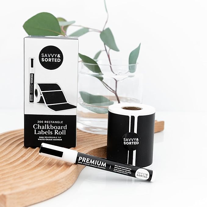 200 Chalkboard Labels for Food Containers, Reusable Black Stickers with Chalk Marker, Removable Pantry Chalk Board Jar Labels Stickers for Glass Jars, Storage Food Mason Jars, Kitchen Organization