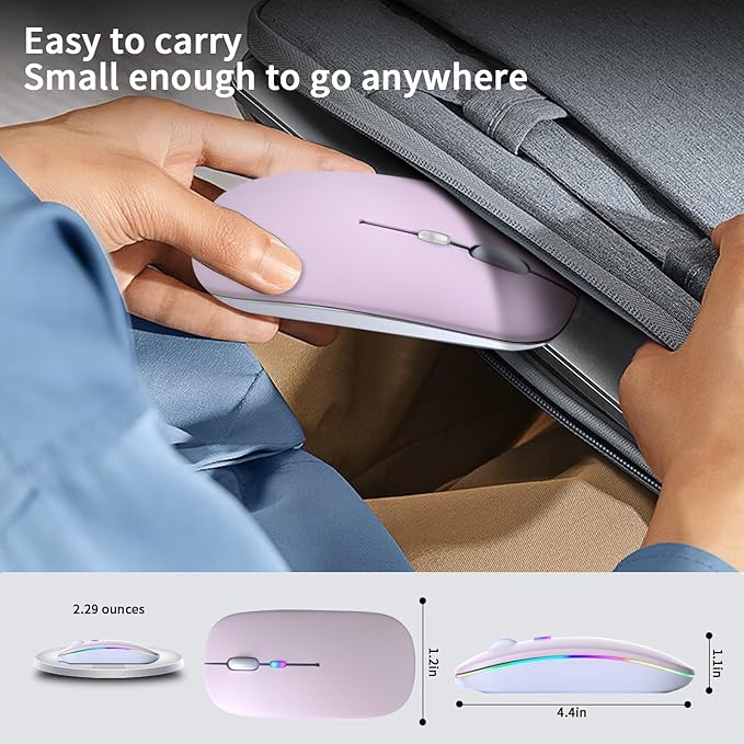 Wireless Bluetooth Mouse – Rechargeable, Silent, Dual Mode (Bluetooth 5.2 & USB) with LED Lights – Portable for Laptop, Desktop, & Tablet(Pink)