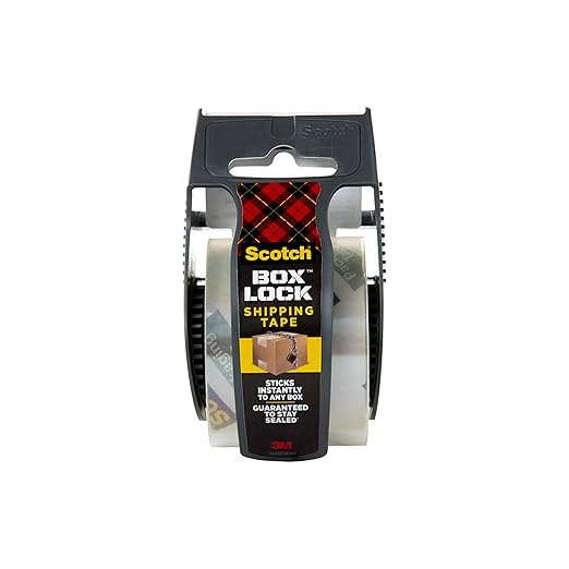 Scotch Box Lock Packing Tape,Clear,Extreme Grip Box Packaging Tape for Shipping and Mailing,1.88 in. x 22.2 yd.,6 Rolls with Dispensers,(Pack of 6)