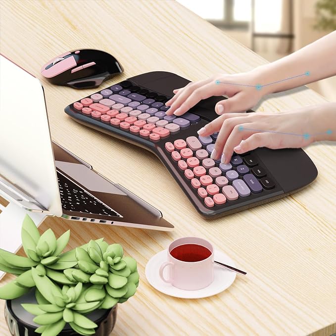 Ergonomic Wireless Keyboard Mouse, Mechanical Gaming Set with Wrist Rest | Compatible With All windows and Type C Computer,With OTG & Long Clean Bruch,Ideal for PC, Home, Office and College