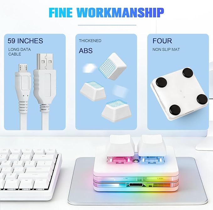 aikeec White 2-Key OSU Hot Swap Game Keyboard USB Wired RGB Mechanical Keypad, Autonomous Programming Macro with Software Switches