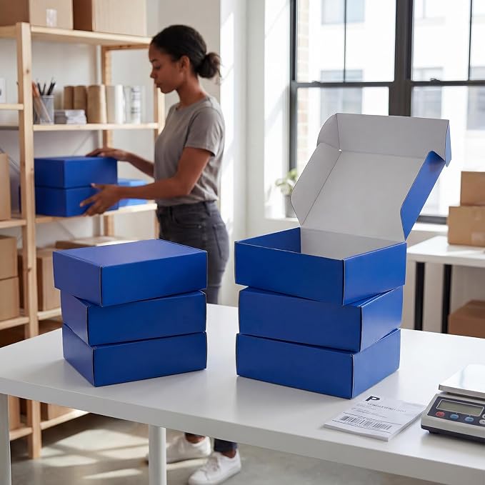 12x9x4 in Cardboard Shipping Boxes Set of 6, Gift Box Royal Blue | Bright Color, Glossy Cardboard, Easy Fold, Shape Well, Self locking, Gift Wrap, Theme Packaging, Small Business Branding