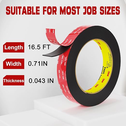 tapify Double Sided Tape Heavy Duty 0.71 x 16.5FT | Double Sided mounting Tape for Walls,vhb Strong for Car, LED Strip Light, Home/Office Decorr