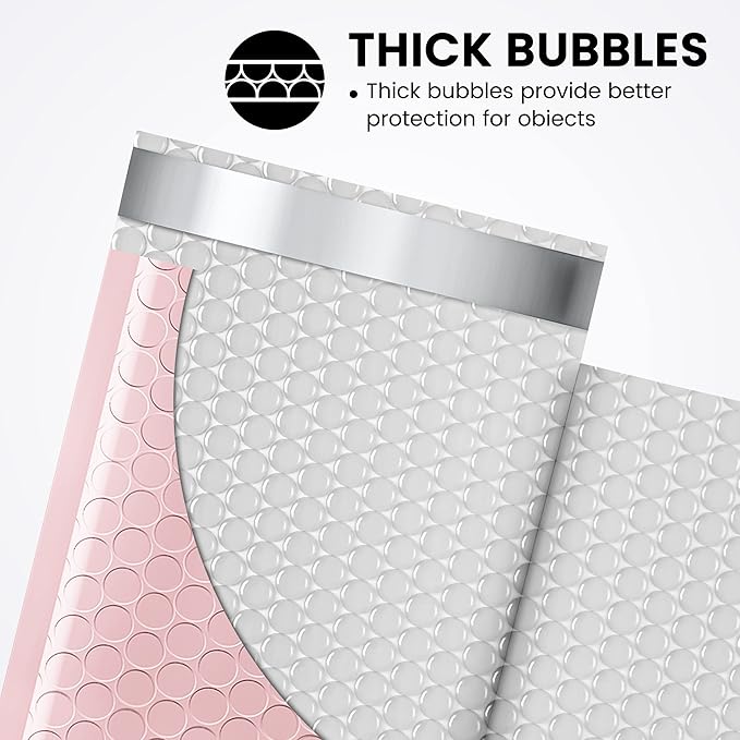 Fuxury Small Bubble Mailers 4x8" 100 Pack Light Pink Bubble Mailer Usable Size 4x7" Self Seal Padded Envelopes Mailing Envelopes Bubble Padded for Shipping
