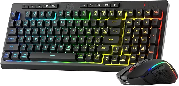 Redragon S142 Wireless Gaming Keyboard & Mouse Combo, 98 Keys K515 PRO RGB Membrane Keyboard & 4800 DPI Wireless 2.4Ghz Gaming Mouse Bundle, Convenient Shared Dongle