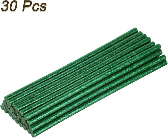 uxcell 30pcs Full Size Hot Glue Gun Sticks 8-inch x 0.27-inch High Sticky Small Hot Glue Sticks for Glue Gun, Glitter Green