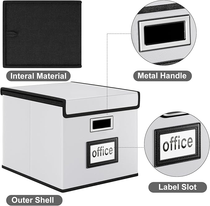 Huolewa Portable Leather File Organizer Boxes with Lids, Office Document Boxes Organizer, Filing Boxes, Decorative Small File Boxes for Hanging Files, File Cabinet for Office/Home - 4 Pack