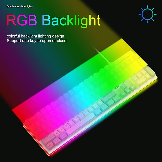 MageGee GT838 Gaming Keyboard and Mouse Combo, 104 Keys RGB Backlit Quiet Wired Keyboards for Laptop PC MAC, with Number Pad, Metal Panel, Anti-Ghosting, White Blue