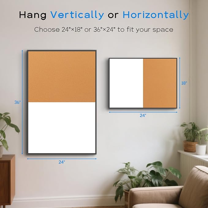 Magnetic Dry Erase White Board & Cork Board Combo, 36"x24", Wall Mounted | Black Aluminum Frame, Dry Erase Board and Cork Bulletin Board, Vision Board, for Home Office, School, Kitchen