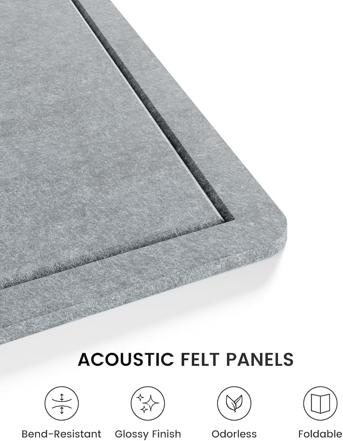 Fluxynara 35" x 17.1" Bulletin Board, Blue Gray | Cork Board Alternative with 12 Removable Adhesive Tabs, Foldable Felt Pin Board for Home, Office, Classroom & Dorm