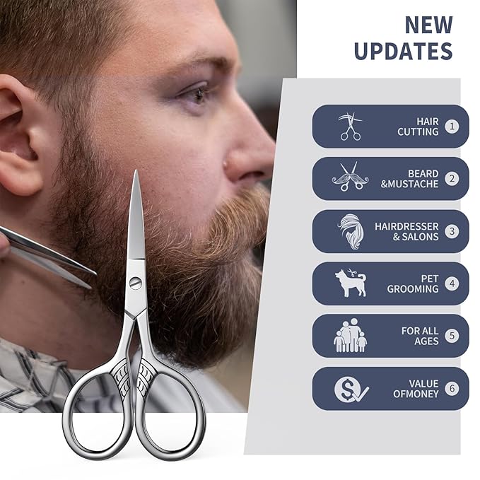 Professional Grooming Scissors for Hair, Eyelashes, Nose, Eyebrow Trimming, Mustache - AsonTao
