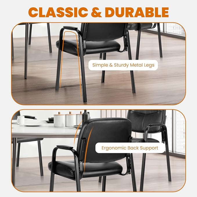 OLIXIS Waiting Room Chairs Set of 4, Side Guest Chairs for Conference | Stationary PU Leather, Padded Arms for Reception Meeting Lobby Medical Clinic Church Elderly