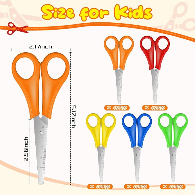 300 Pcs Kids Scissors Bulk for School 5'' Student Blunt Tip Safety Stainless Steel Paper Child Scissors for Office Craft Projects (300)