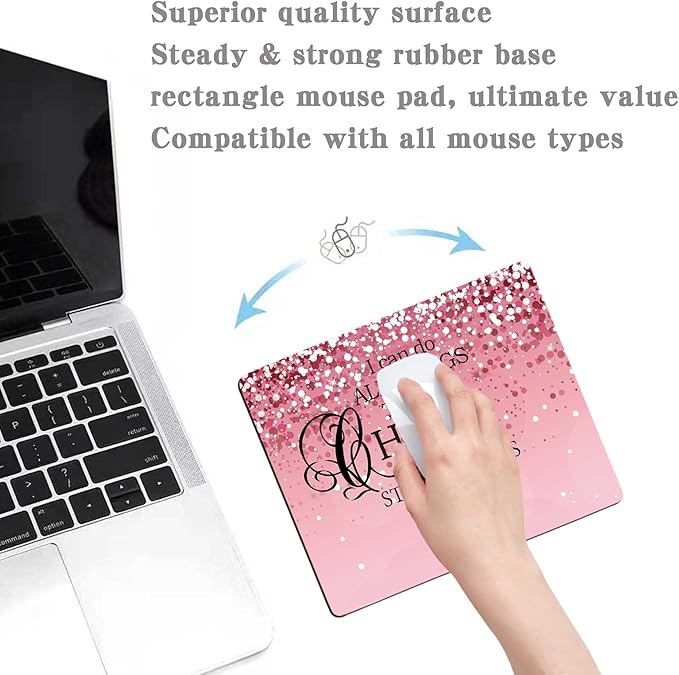I Can Do All Things Inspirational Quote Mouse Pad, Pink Mouse Pads for Desk Non-Slip Rubber Base Mousepad for Laptop, Mouse Pad for Women Mouse Pads for Wireless Mouse Desk Pad Desk Accessories