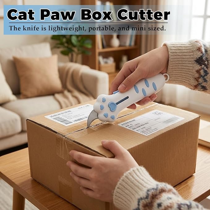 Cat Paw Retractable Box Cutter — Cute Kawaii Utility Knife | Portable Cat Claw Knife with Handle,Multifunctional Mini Utility Knife for Boxes Envelopes,Packages,Lock+One-Click Retract