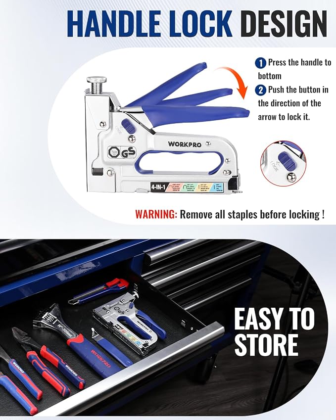 WORKPRO 4-in-1 Staple Gun, Manual Brad Nailer with 2000 Count of Staples | Upholstery Stapler Nail Gun for Fixing Materials, Decoration, Carpentry, Furniture, Doors and Windows