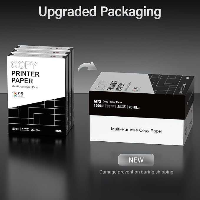 M&G Multipurpose Copy Printer Paper, 8.5 x 11, 20lb, 3 Ream (1500 Sheets), 95 Bright, White | 8.5 x 11, 20lb, 3 Ream (1500 Sheets), 95 Bright, White