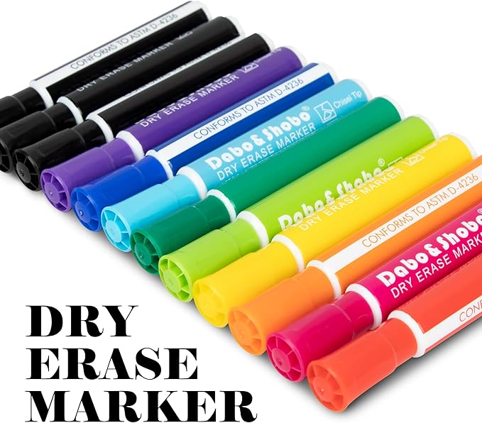 Dabo&Shobo Dry Erase Markers 24 Pack, 10 Assorted Colors With Low Odor Ink, Chisel Tip, Whiteboard Markers For Office
