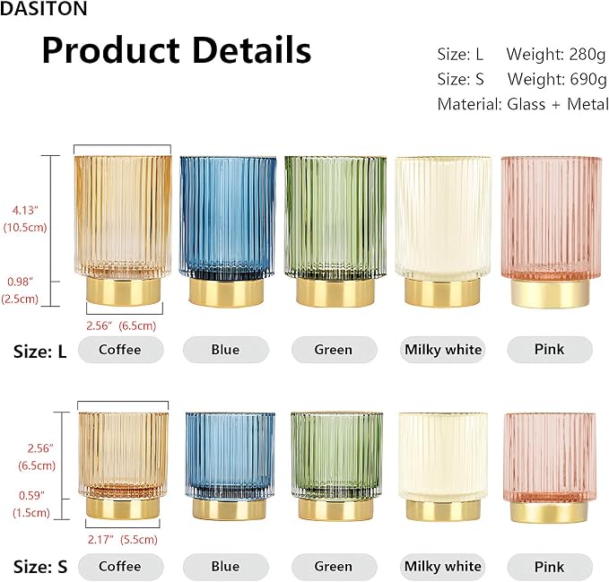 DASITON Makeup Brush holder Organizer,Crystal Cosmetic Makeup Brush Glass Brushes Storage Holder, Vintage Make Up Brush Cup Pen Pencil Holder striped vase(Pink S+L)