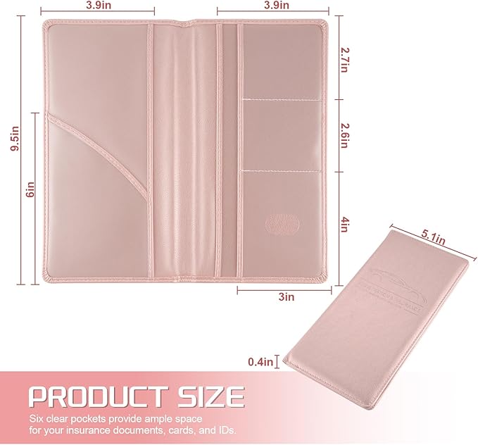 JUSTTOP 1Pack Car Registration and Insurance Holder,Car Document Holder for Cards License with Magnetic Shut,Vehicle Glove Box Car Organizer for Documents, Cards, License(Pink)