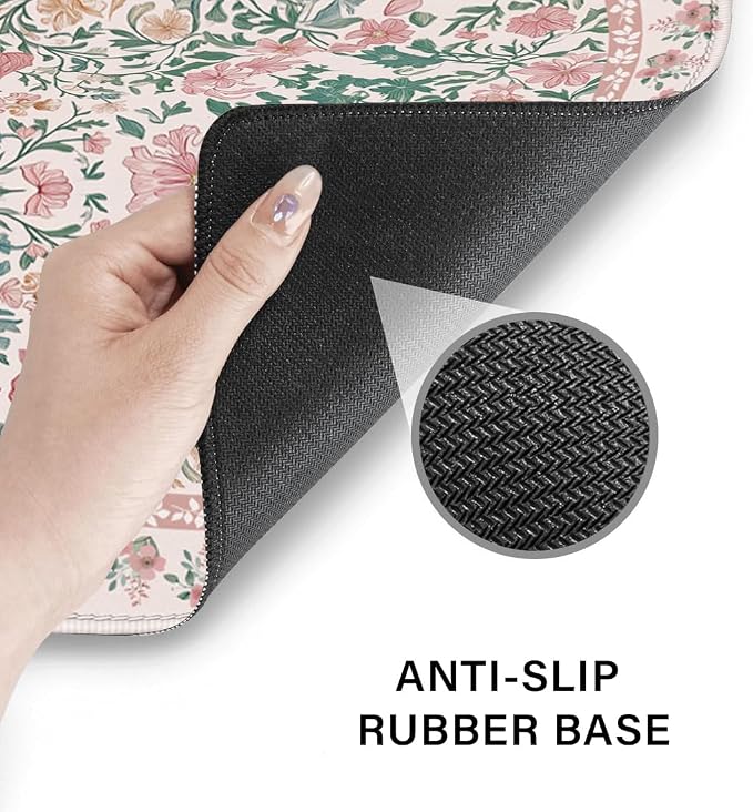 Desk Pad and Keyboard Wrist Rest, Large Mouse Pad + Keyboard Pad+Mouse Wrist Support, Non-Slip Desk Mat Protector for Office, Home 31.5×11.8 Inches Pink Floral