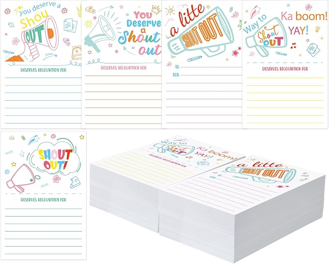 200 Count Colorful Shout Out Cards Positive Appreciation Recognition Reward Cards Encouragement Postcard Set for Employees Teachers Students Staff Office Back to School or Work Bulletin Board