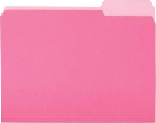 Amazon Basics File Folders for Organization, Letter Size, 1/3 Cut Tab, Pink, 36-Pack