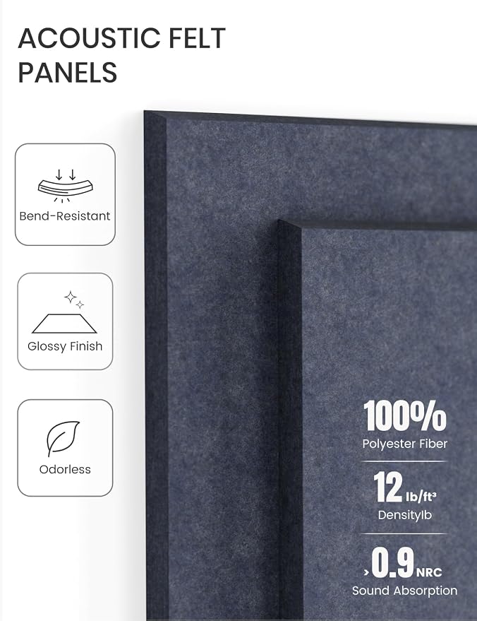 Fluxynara Felt Bulletin Board & Cork Board Alternative, Navy Blue | 36" x 24" Pin board, Removable Adhesive Tabs, Easy Install Without Wall Damage, For Home Office Decor