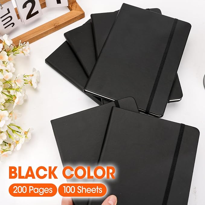 24 Pack Lined Journal Notebook for Work, 200 Pages, Medium 5.5 in x 8.3 in, A5 College Ruled, Hardcover Journaling Notebooks for Writing, Note Taking, Fit for Business Work School Home (Black)