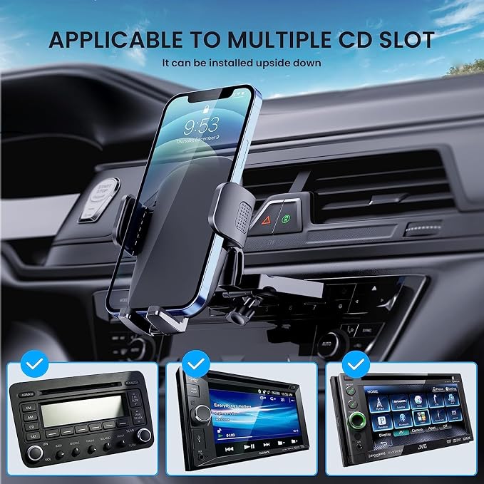 Phone Mount for Car Phone Holder Mount Upgraded Metal CD Slot Phone Holder Car Cell Phone Holder Thick Cases Friendly iPhone Holder for Car Mount for CD Player Fit for All iPhone Smartphone