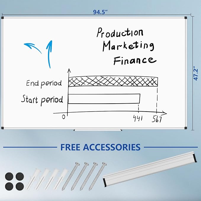 XBoard Magnetic Dry Erase Board 4' x 8' Wall Mounted | 96 x 48 Inches Large Whiteboard with Aluminum Frame for Office, School, Conference Room